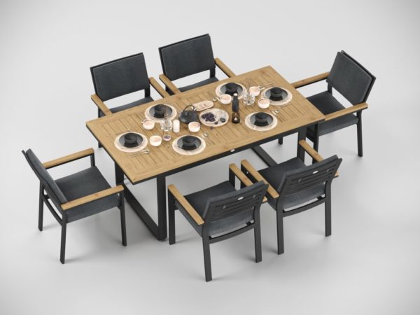 Стол из тика обеденный «Premium Bella» 180х90cm темно-серый карбон